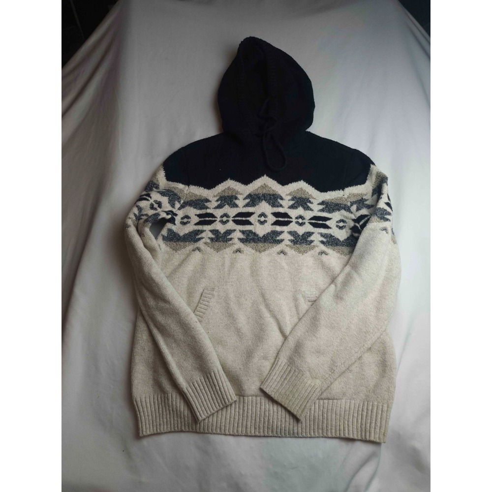 Old Navy Sweater Mens M Black Fair Isle Hooded Winter Cabincore Outdoor Layering